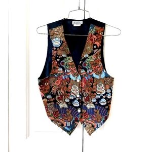 Teddy Bear Tea Party 90s Tapestry Vest size Large (youth) Mirrors Ugly Christmas